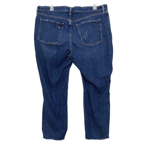 Old Navy Slouchy Straight Jeans Womens Size 18 Blue Distressed Raw Hem High Rise - Picture 4 of 6